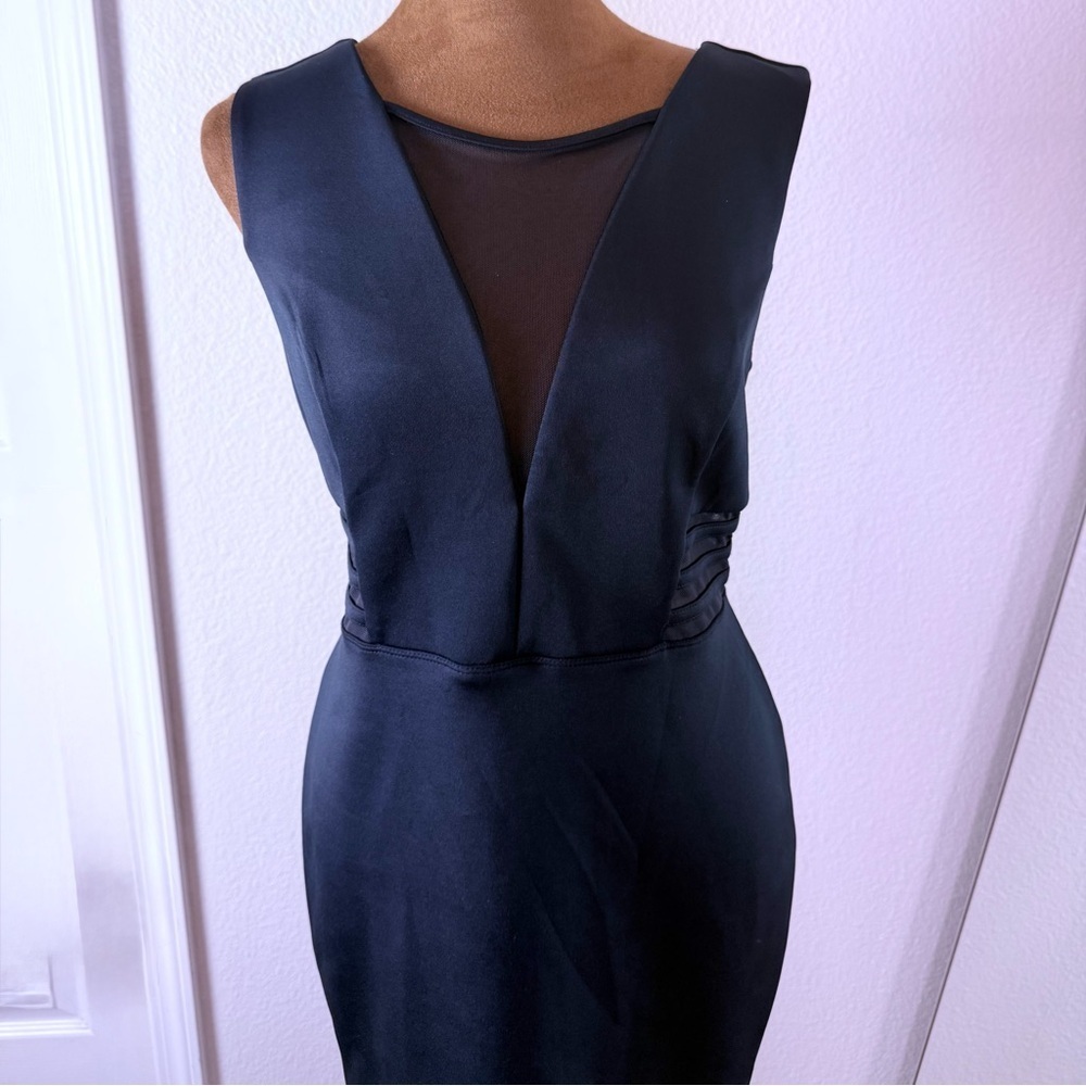 Enfocus Studio Navy Blue Sleeveless Pencil Dress Size 8 Fitted with Sheer Cutout - Picture 2 of 4